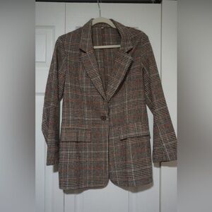 SHEIN Plaid Blazer - Black, White, Brown